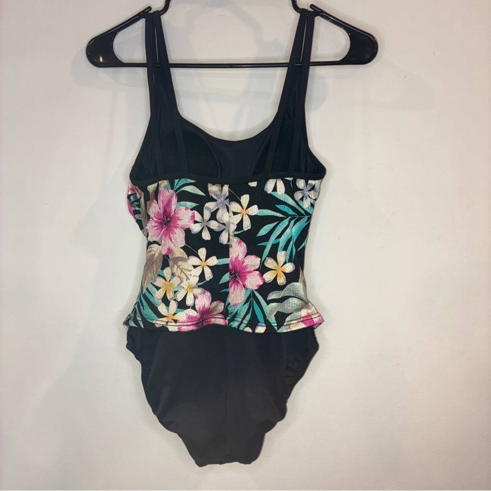 Miraclesuit One-piece Black White Pink Blue Floral Bathing suit No Size Tag - Picture 2 of 7